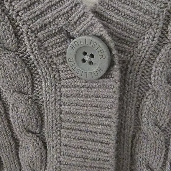 HOLLISTER gray CROPPED CARDIGAN knit buttons COTTON acrylic - Picture 4 of 10